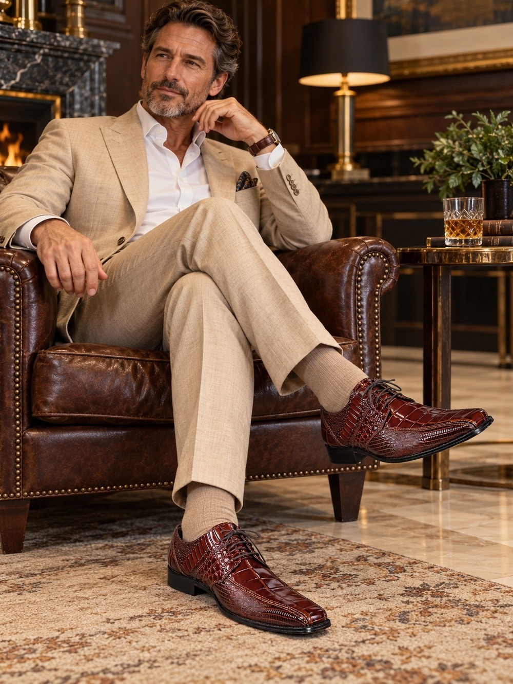 Stacy Adams Men's Croc-Embossed Lace-Up Dress Shoes in Deep Burgundy